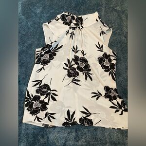 Vince Camuto White and Black Floral Sleeveless Blouse